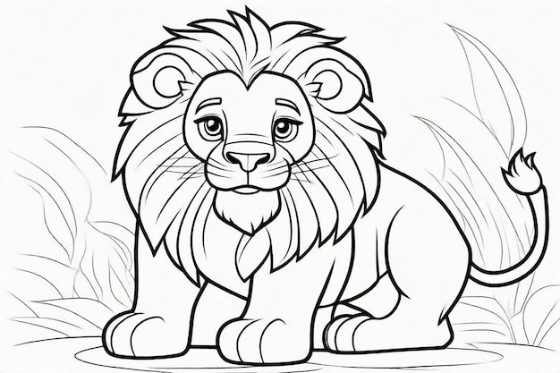 Czarna linia artystyczna Słodki lew dla dzieci Kolorowanie