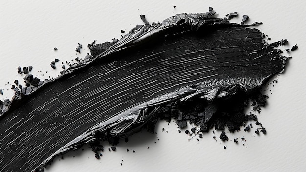 Czarna maskara o okrągłej teksturze z pociągami szczotki jest izolowana na białym tle
