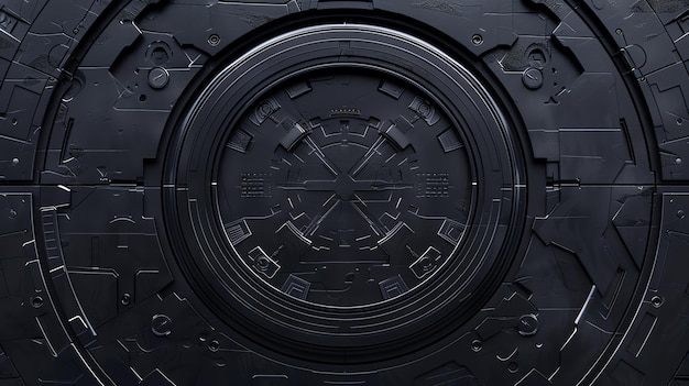 Zdjęcie czarna metalowa płytka z futurystycznym okręgiem w stylu cyberpunka