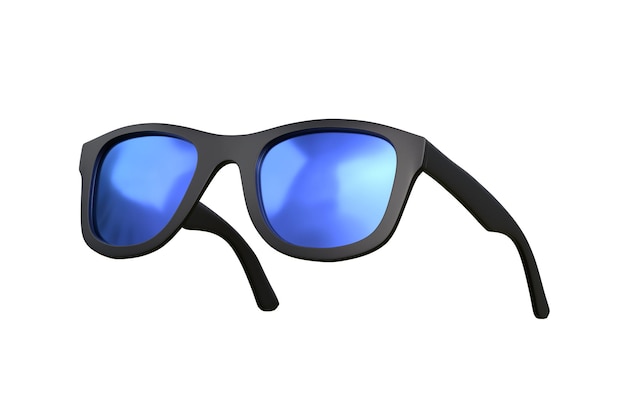 Czarna moda Okulary i niebieska soczewka światłowodowa odizolowana na białym tle Ilustracja renderowania 3D