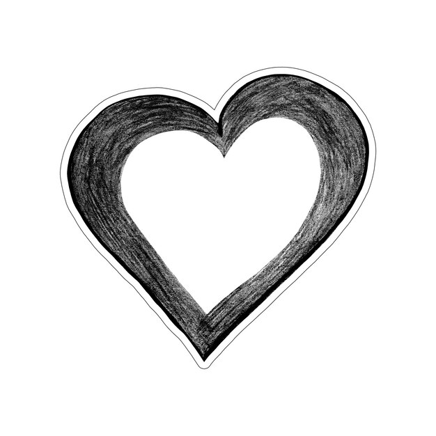 Czarna naklejka serca narysowana ołówkiem kolorowym w kształcie serca na białym tle