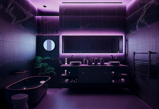 Czarna nowoczesna łazienka stylowe oświetlenie i eleganckie dekoracje Wysokiej jakości ilustracja