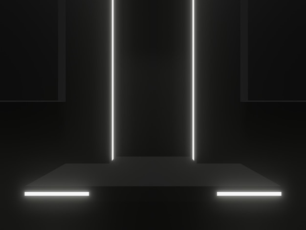 Czarna półka 3D z białymi neonami