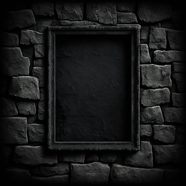 Czarna ramka jest na ścianie z czarnym tłem.