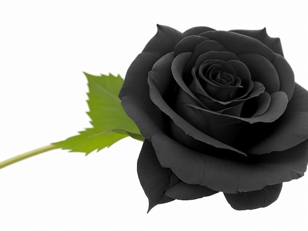 czarna róża z izolowanym liściem na białym tle