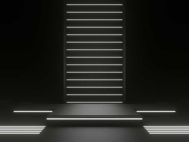 Czarna scena geometryczna z białymi neonami Ciemnym tle