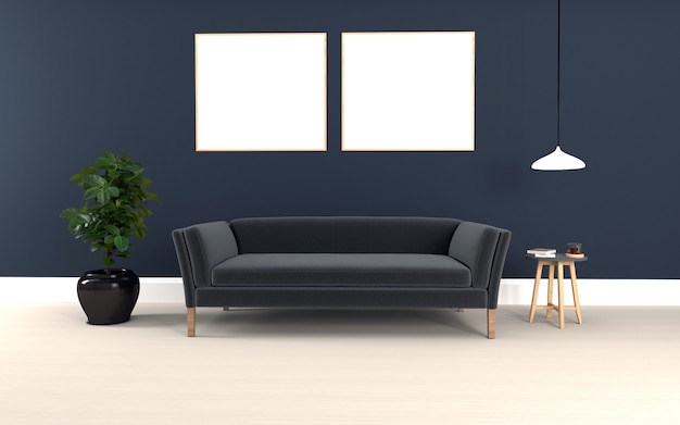 Czarna sofa 3D renderowana z wnętrza nowoczesnego salonu z SofaCouch i realistycznym stołem