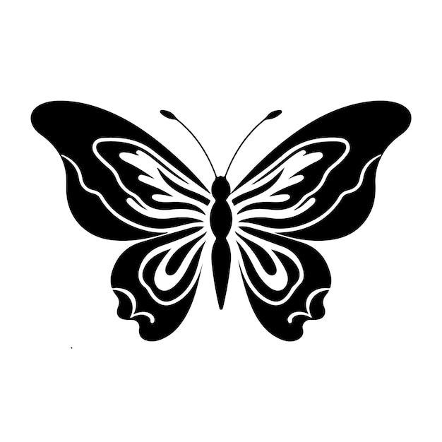 Zdjęcie czarna sylwetka motyla izolowana na białym tle generatywne ai