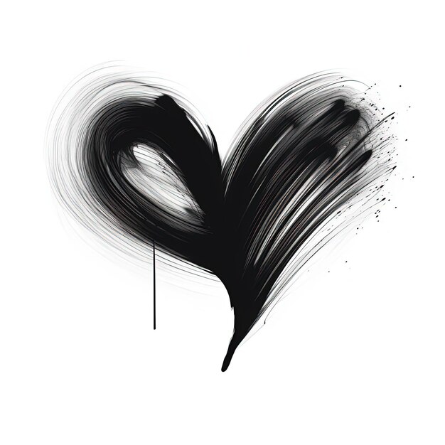 Czarna sylwetka serca izolowana na białym w stylu emocjonalnych akwareli