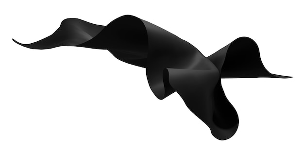 Czarna tkanina latająca na wietrze na białym tle renderowania 3D