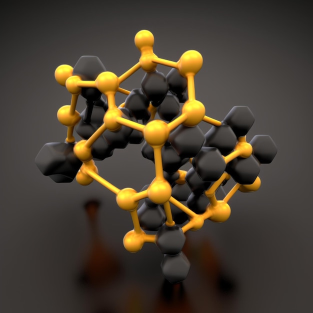 czarna, trójwymiarowa cząsteczka serotoniny