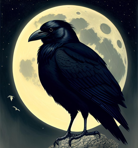 Czarna wrona z księżycem w tle