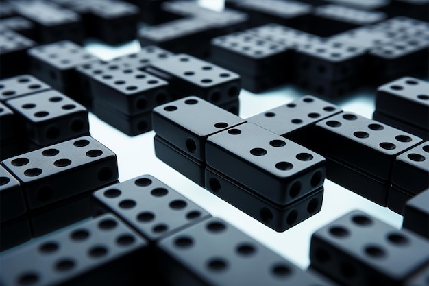 Czarne domino ułożone na białym tle koncepcja biznesowa