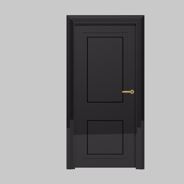 Czarne drewniane wewnętrzne drzwi ilustracja zestaw różnych otwarte zamknięte na białym tle