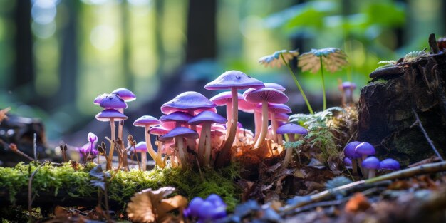 Czarne grzyby leśne Żywe fioletowe grzyby w naturalnym środowisku