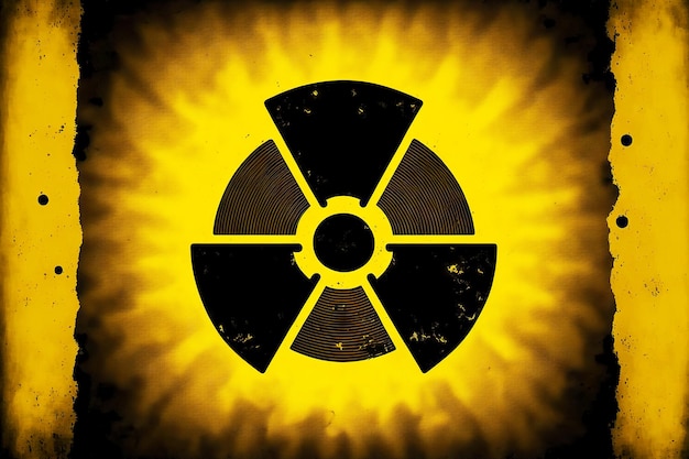 Zdjęcie czarne i żółte znaki na ścianie wskazujące zagrożenie promieniowaniem