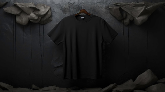 Czarne koszulki Mockup ubrań wiszących oddzielnie na ścianie pusty przedni i tylny widok boczny