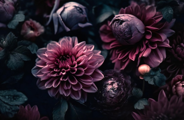 Czarne kwiaty na ciemnym tle