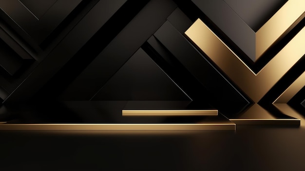 Czarne luksusowe tło z kształtami 3d i złotymi elementami
