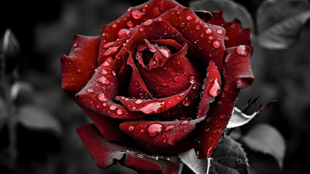 Czarne róże z kroplami deszczu na płatkach
