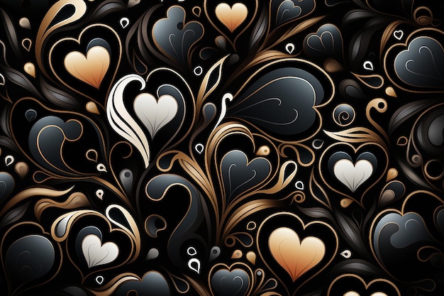 Czarne serce Doodle wzór tła