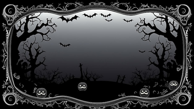 Zdjęcie czarne tło z białą gotycką ramką graniczną pustą przestrzeń koncepcja halloween wygenerowana przez ai