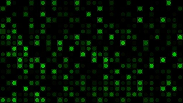 Zdjęcie czarne tło z zielonymi migającymi kółkami na czarnym tle z pikselowanym wzorem ruchu