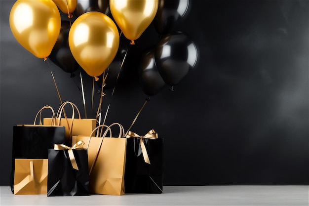 Czarne torby na zakupy prezentowe z balonami