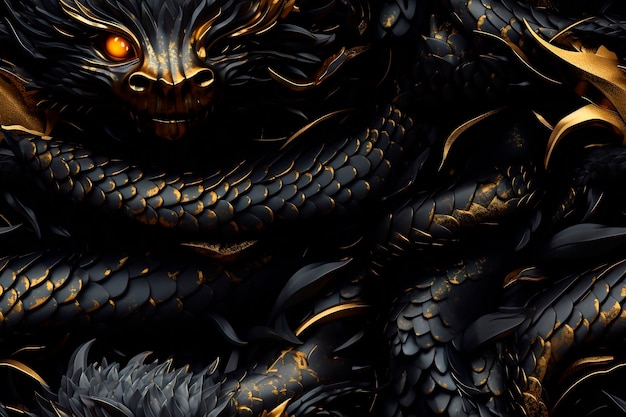 Czarne węże Bezszwykły magiczny wzór fantazji z wężami i smokami