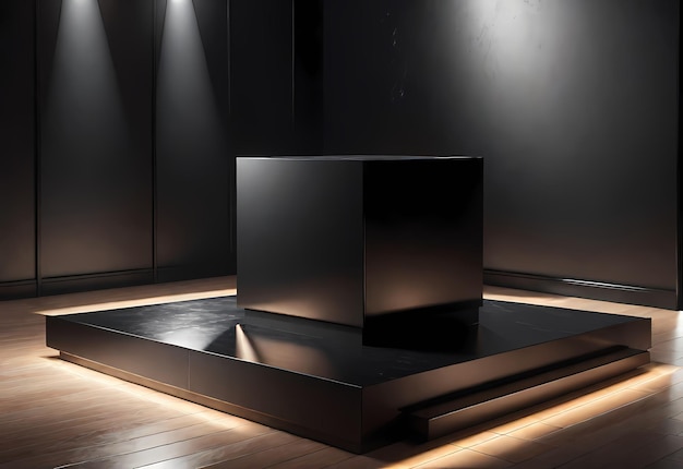 Czarne wnętrze na czarnym tle minimalistyczna koncepcja promocji produktu