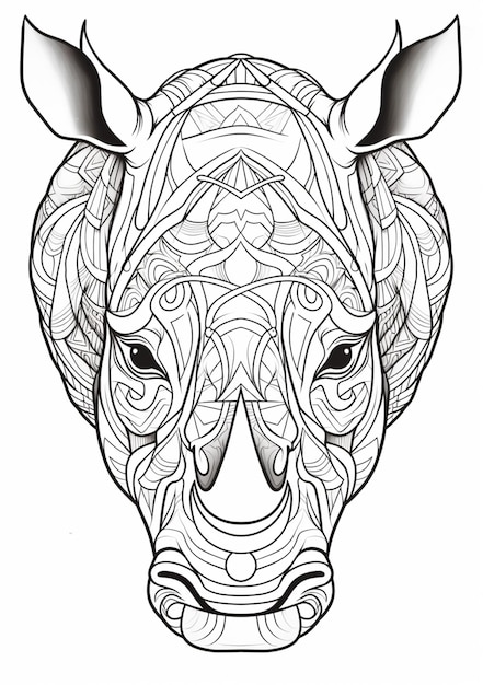 czarno-biała głowa nosorożca z wzorem. Generatywna ai