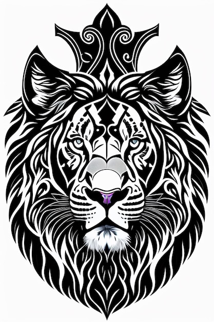 Czarno-biała głowa tygrysa z fioletowym nosem.