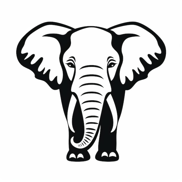 Czarno-biała ikona sylwetki słonia z silnym wyrazem twarzy