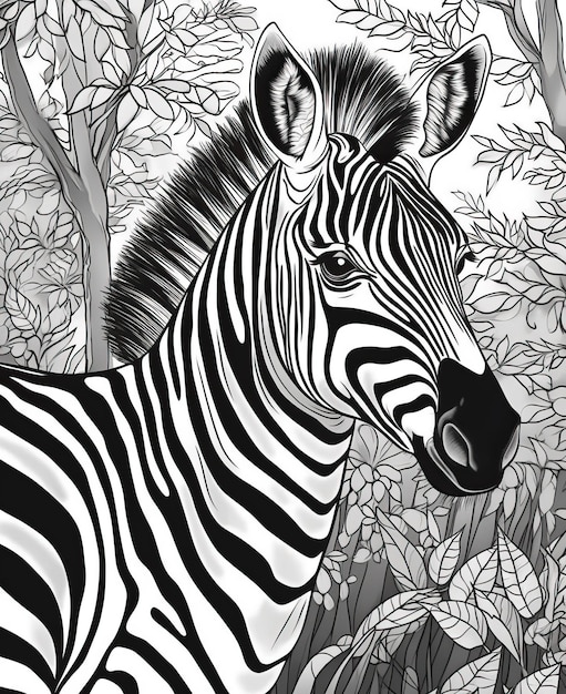 Czarno-biała ilustracja do kolorowania zwierząt zebra Selektywny miękki ostrość