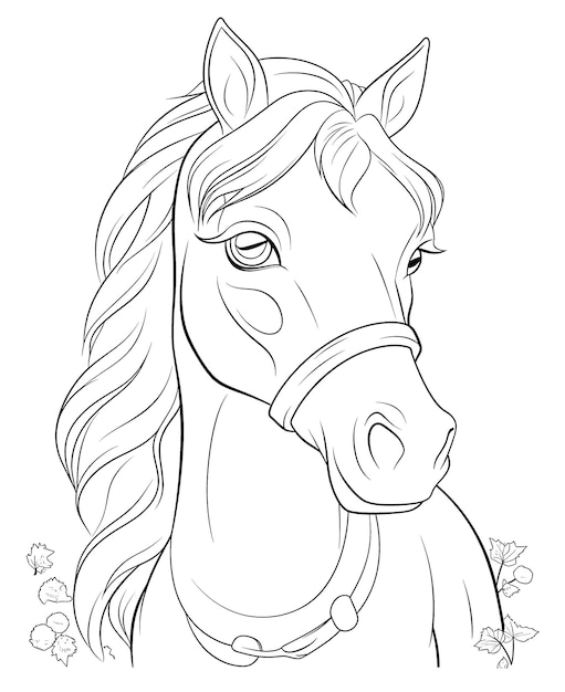 Zdjęcie czarno-biała ilustracja do malowania zwierząt koń selektywny miękki fokus