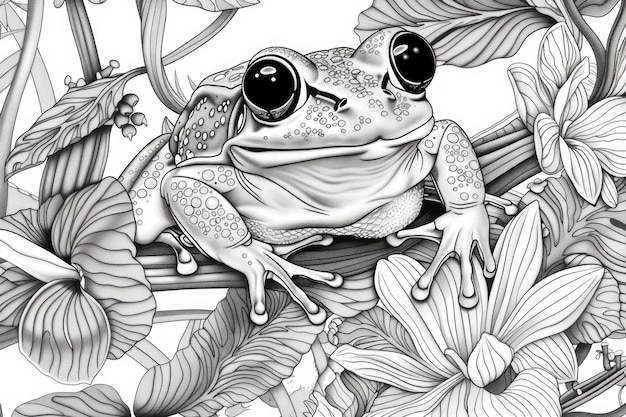 Czarno-biała ilustracja do malowania zwierząt żaba