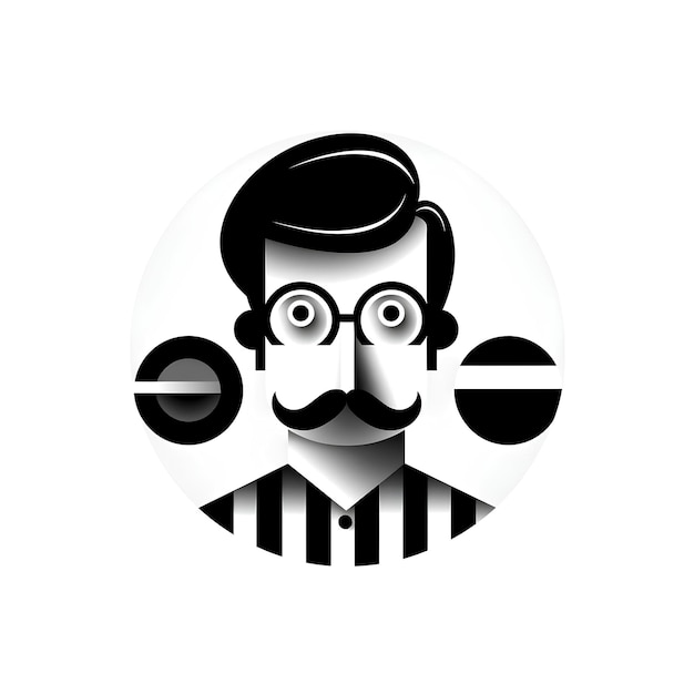 Zdjęcie czarno-biała ilustracja mężczyzny z wąsami na kręgu