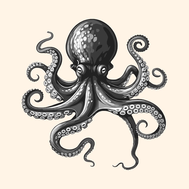 Czarno-biała ilustracja wektorowa ośmiornicy