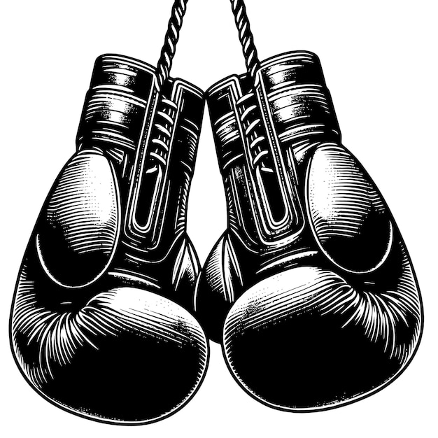 Czarno-biała ilustracja zawieszonych rękawiczek bokserskich