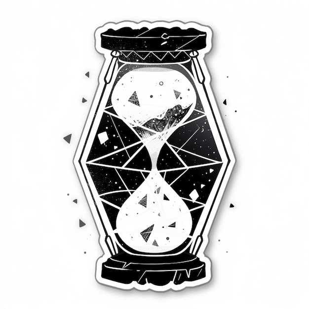 Zdjęcie czarno-biała ilustracja zegarka piaszczystego z czarno-białym wzorem generatywnym ai