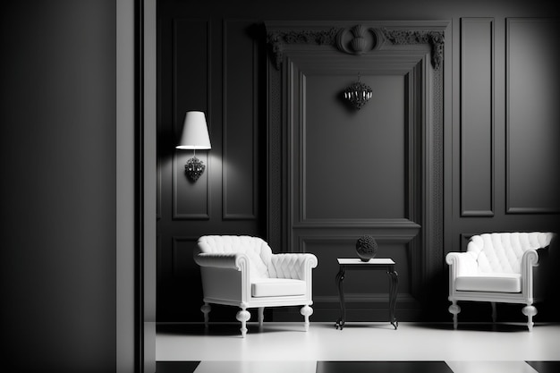 Zdjęcie czarno-biała luksusowa kompozycja mebli z pustą przestrzenią