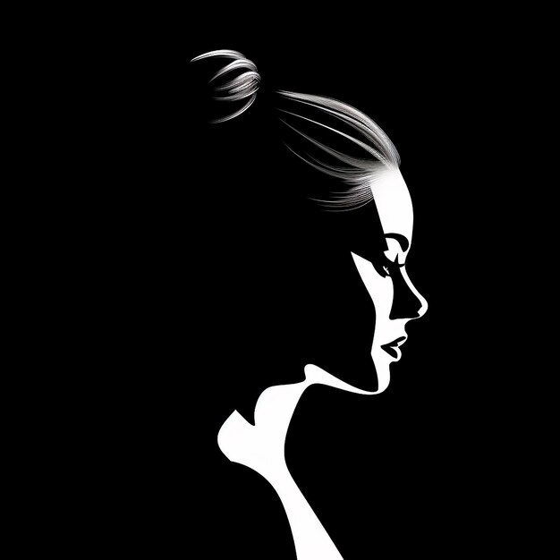 Czarno-biała monochromatyczna ilustracja sylwetki głowy dziewczyny