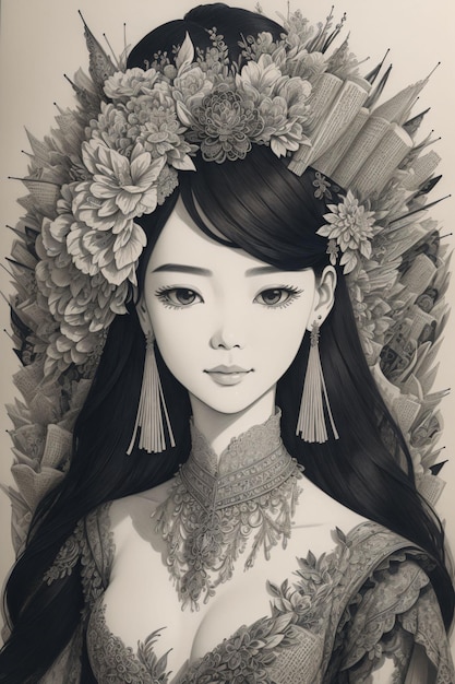 czarno-biała sztuka chińskiej kobiety