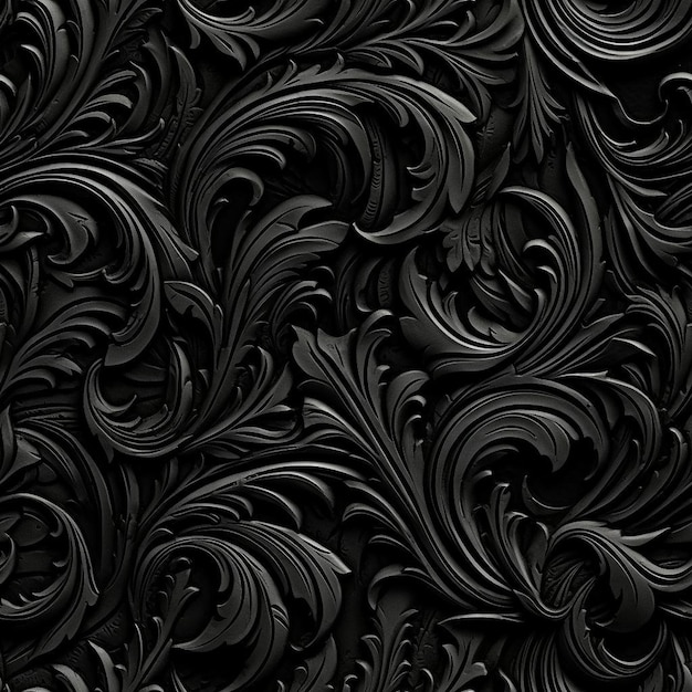 Zdjęcie czarno-biała tapeta z czarnym tłem z kwiatowym wzorem.