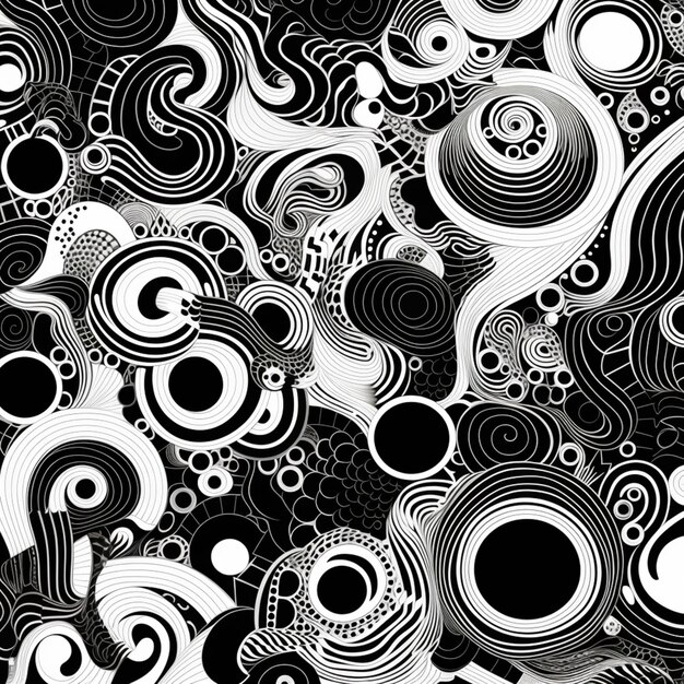 czarno-białe abstrakcyjne tło z generatywnymi okręgami i kropkami ai