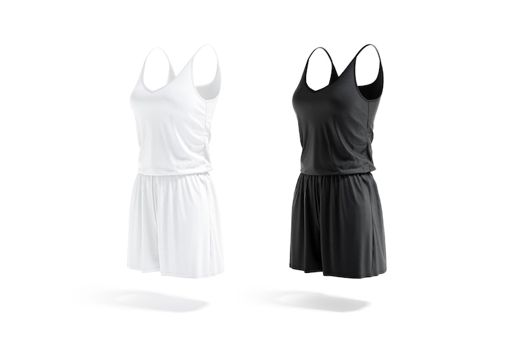Zdjęcie czarno-białe kobiety romper mockup jersey boohoo beachwear mock up kostium tkaniny lub tanktop