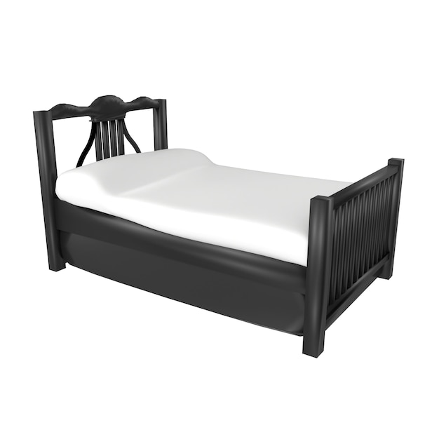 Czarno-białe łóżko z białą pościelą.
