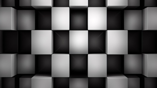 Zdjęcie czarno-białe pływające bloki kwadraty 3d abstrakcyjne tło