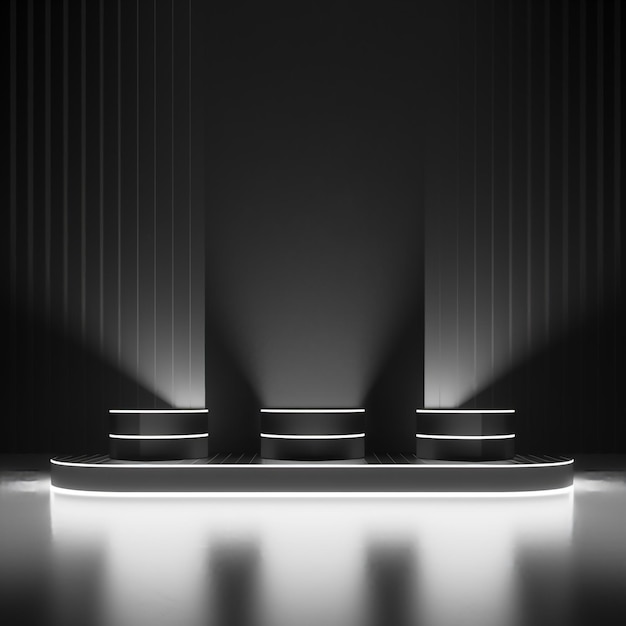 Czarno-białe podium 3d do prezentacji produktów z wiązkami światła
