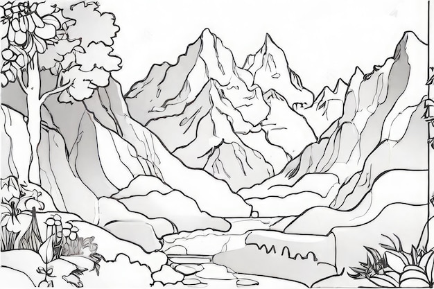 Czarno-białe rysunki góry